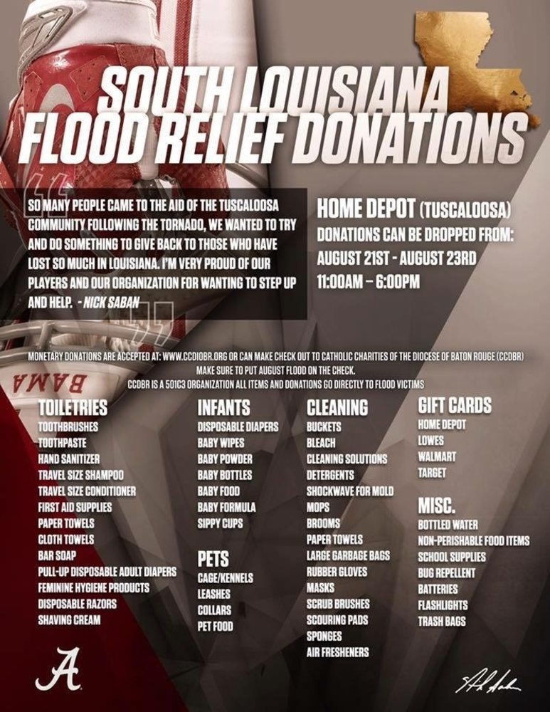 Alabama Football Team Helps With Louisiana Flood Relief