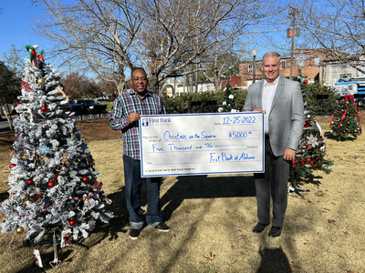 First Bank of Alabama Gives $5000 Christmas on the Square Donation