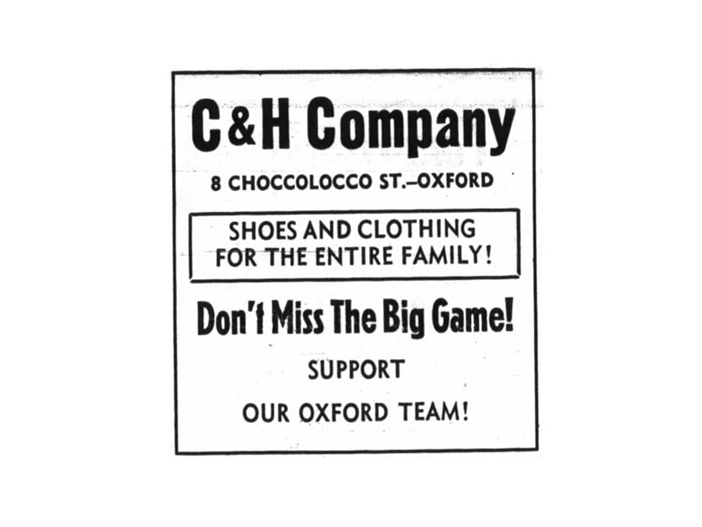 Advertisement for C & H Company on East Choccolocco Street, 1956