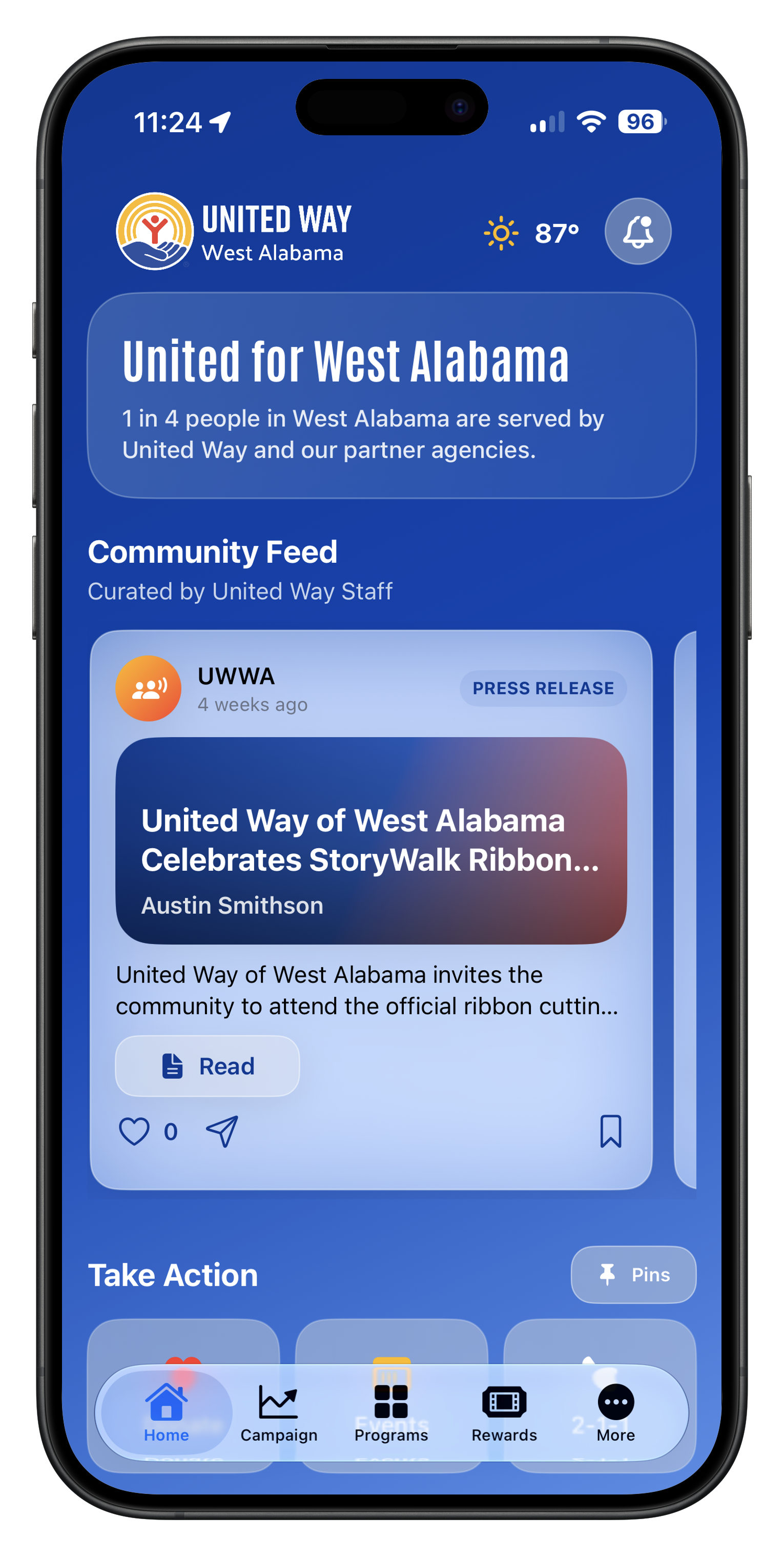 UWWA App Home Screen