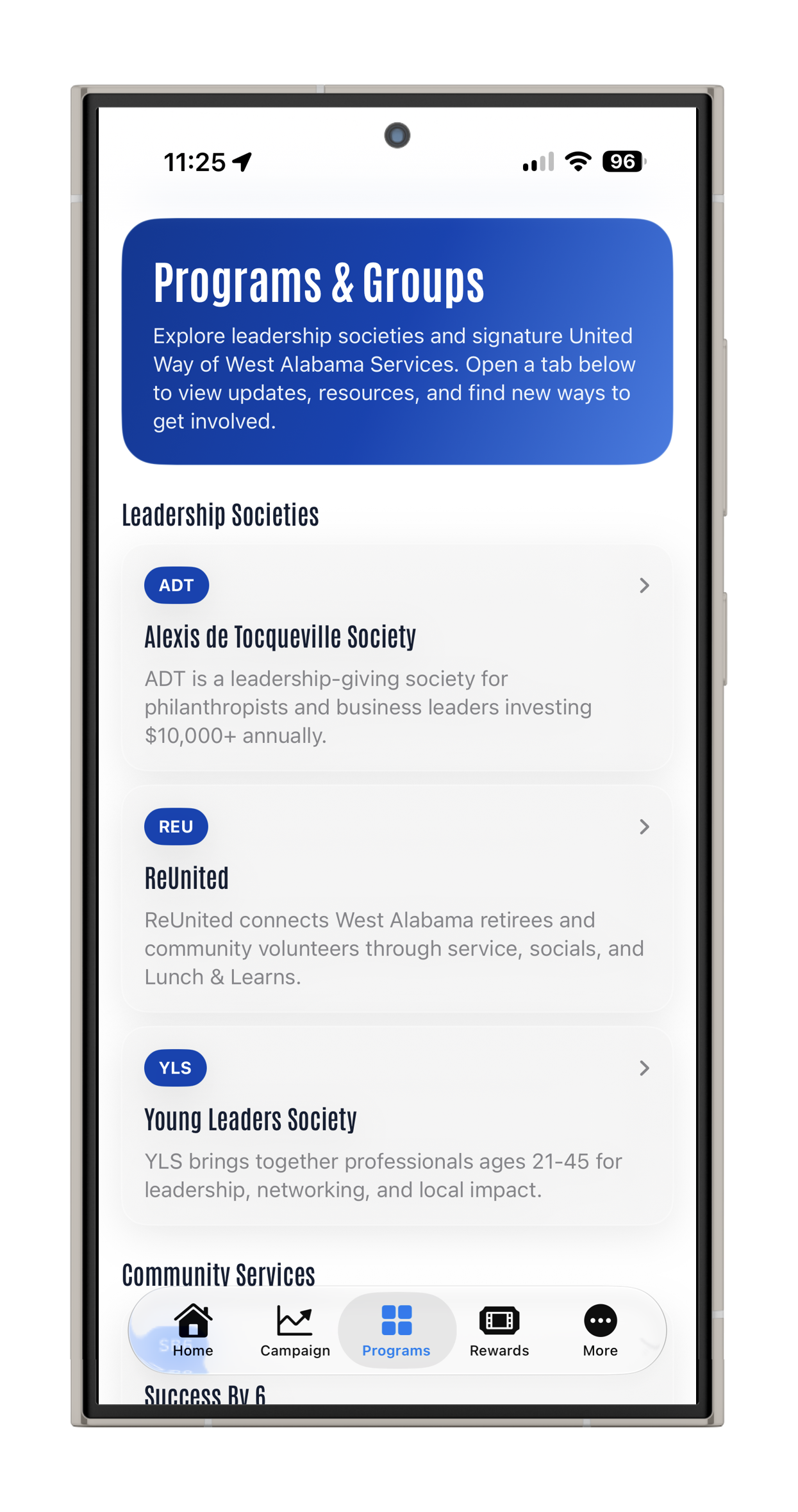 UWWA App Programs Screen
