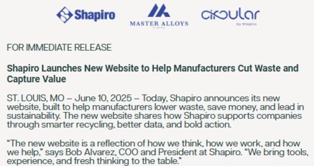 Shapiro Launches New Website to Help Manufacturers Cut Waste and Capture Value