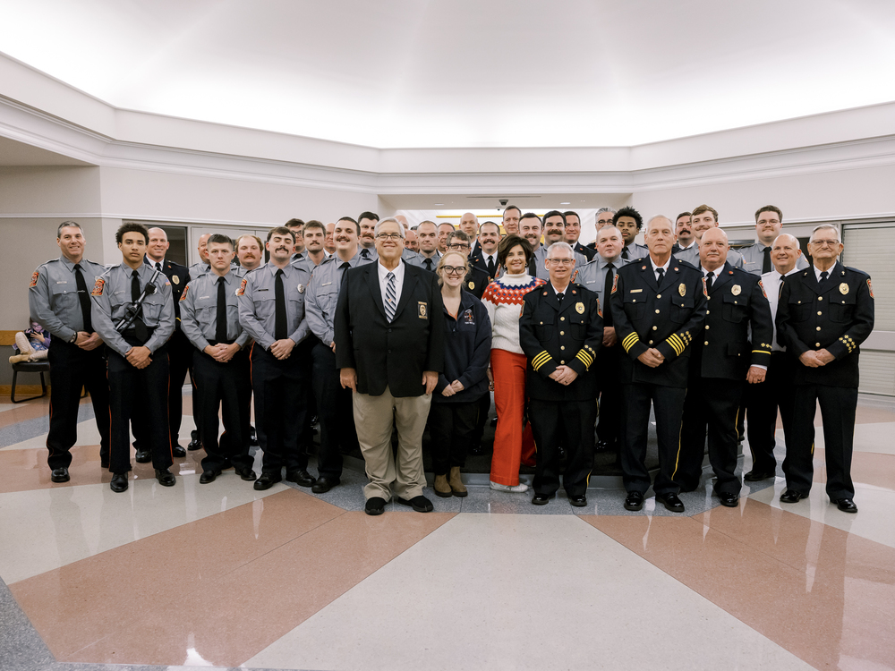 Incoming Oxford Fire Chief Ben Stewart receives chief’s badge in pinning ceremony